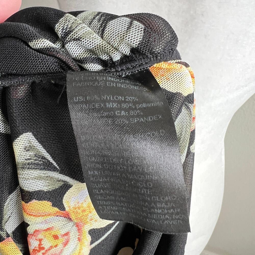 White House Black Market Black Floral Ruched Side Top Women's L Sheer Mesh Layer - Picture 8 of 8